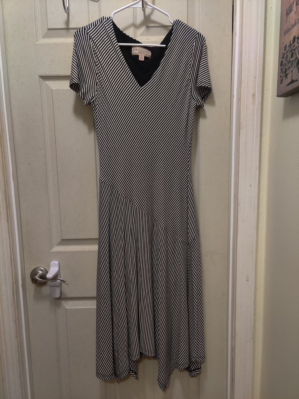 Philosophy Black & White Diagonal Stripe V-Neck Midi Dress
